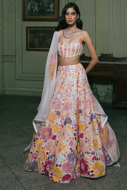 Buy Blush Pink Gia Saree Set by Designer MISHRU Online at