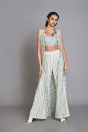 Mughal Ari Embroidered Jacket With Crop-top And Striped Pants