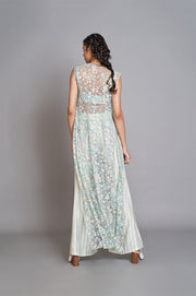 Mughal Ari Embroidered Jacket With Crop-top And Striped Pants