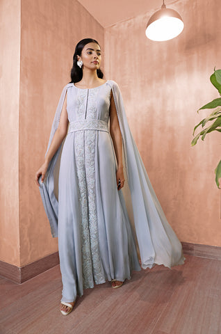 Palampore Cape Sleeve Gown Paired With Belt