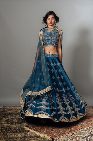 Ink Blue Jaal Scallop Lehenga