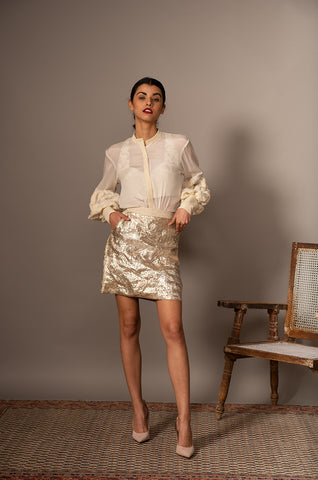 Ivory Dolman Shirt Paired With Bustier And Gota Skirt