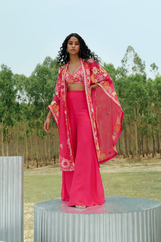 Fuchsia Ilana cape with crop top and pants