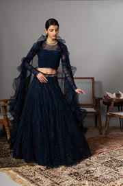 Navy Blue Waves Lehenga Set
