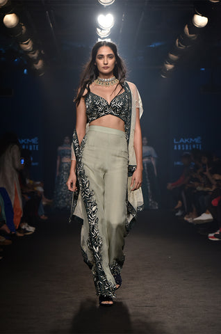 Organza Appliqued Pants With Galaxy Cape & Foliage Crop-top
