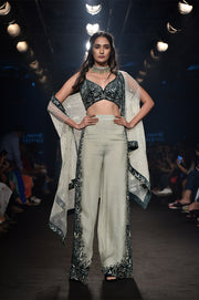 Organza Appliqued Pants With Galaxy Cape & Foliage Crop-top