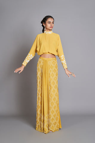 Dolman Sleeve Crop-top With Jaal Slit Skirt