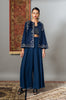 Ink Blue Velvet Cape With Bustier And Plazzao Pants