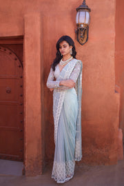 Logo jaal sari with checks blouse