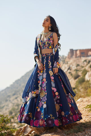 Navy Blue Dahlia Lehenga set