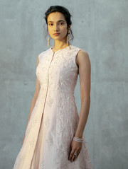Blush Pink Rococo Asymmetrical Jacket Style Kurta With Skirt