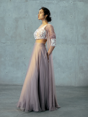 Mauve Palampore Crop-top And Skirt With Waves Jacket